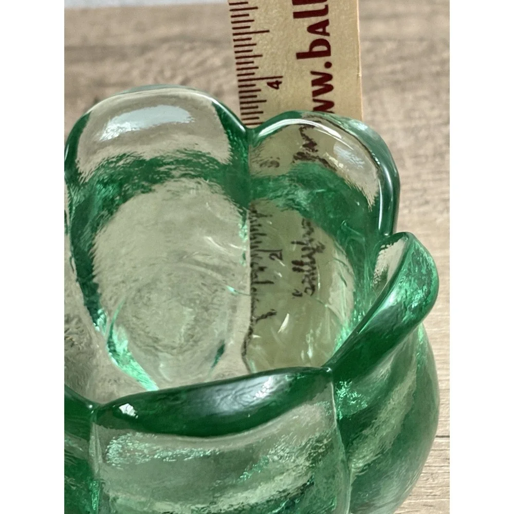 Vintage Spanish Recycled Textured Green Glass Tulip Votive Candle Holder 4